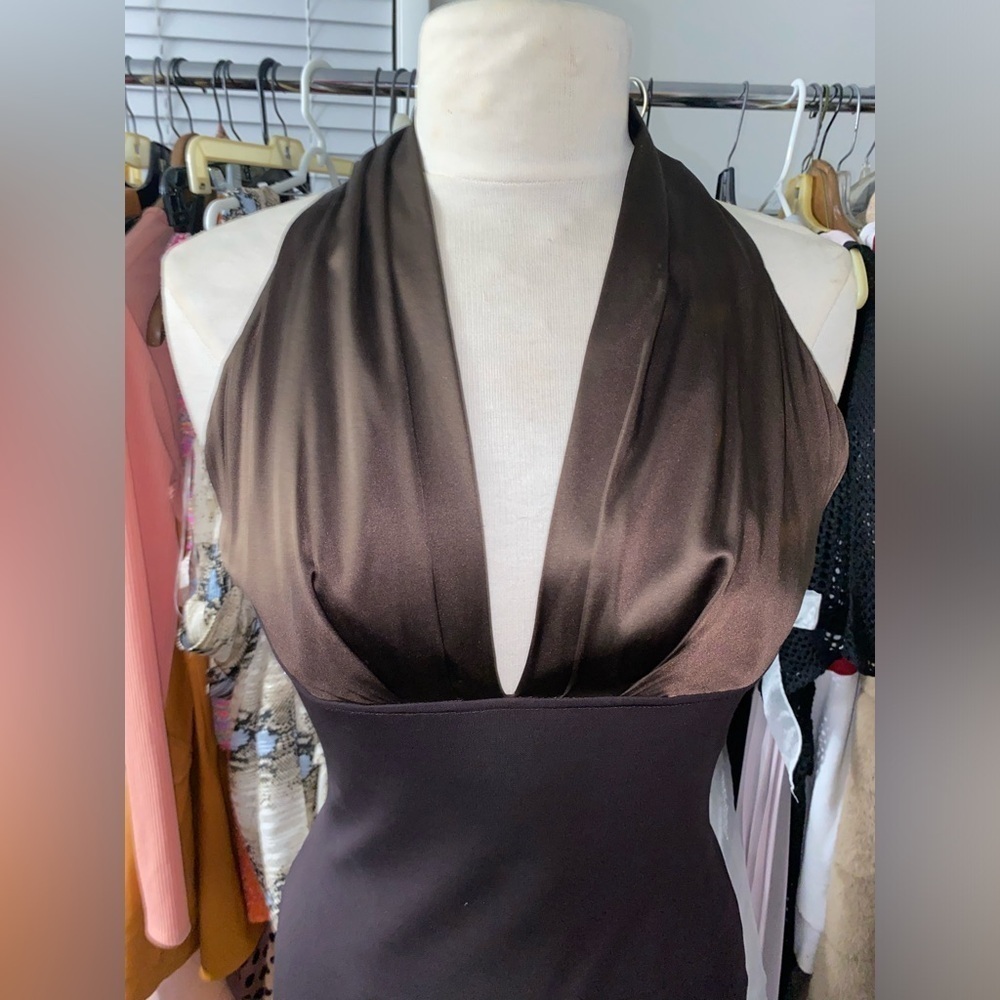 Yigal Azrouel Brown VTG 2000s Y2K Long Gown Sheath Dress Silk Mermaid Red Carpet - Picture 2 of 5